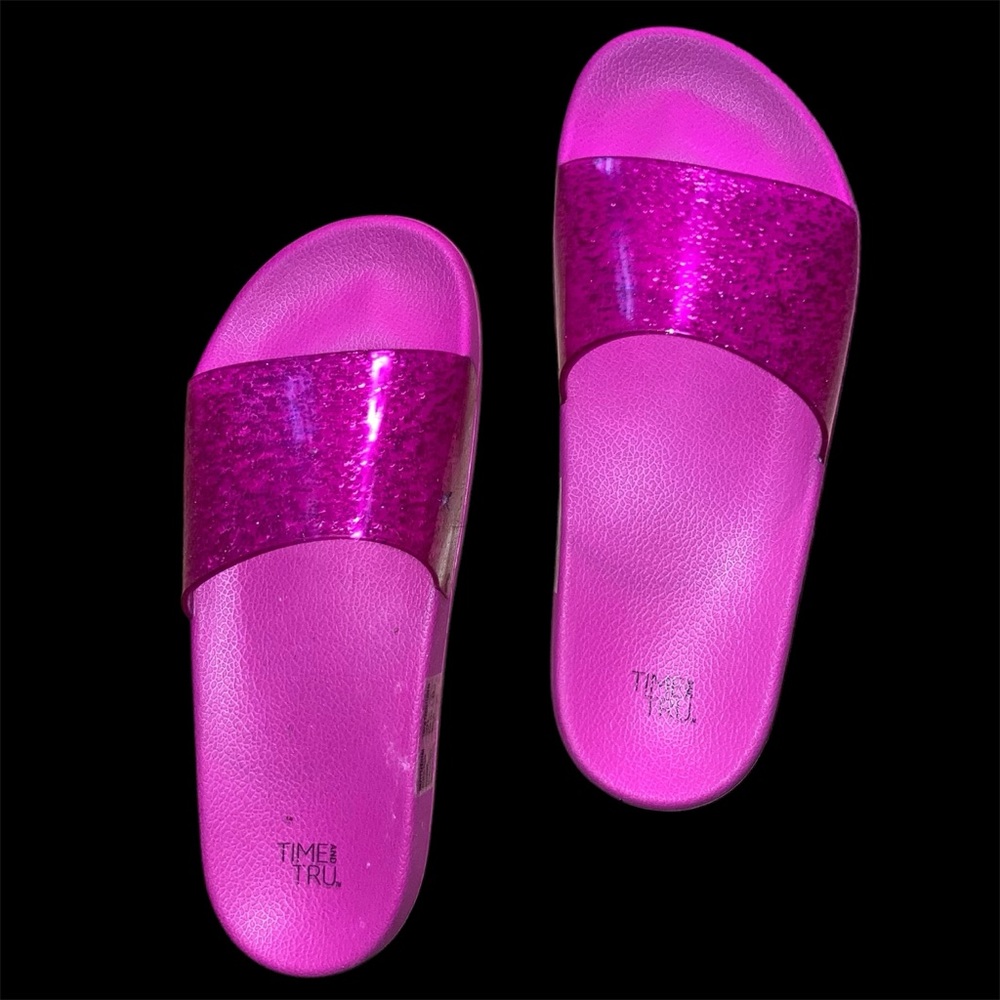 Time and True Hot Pink Glitter Slide Slides. Size 8.